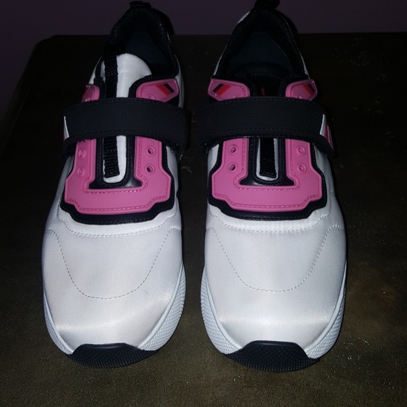 pink and white prada shoes